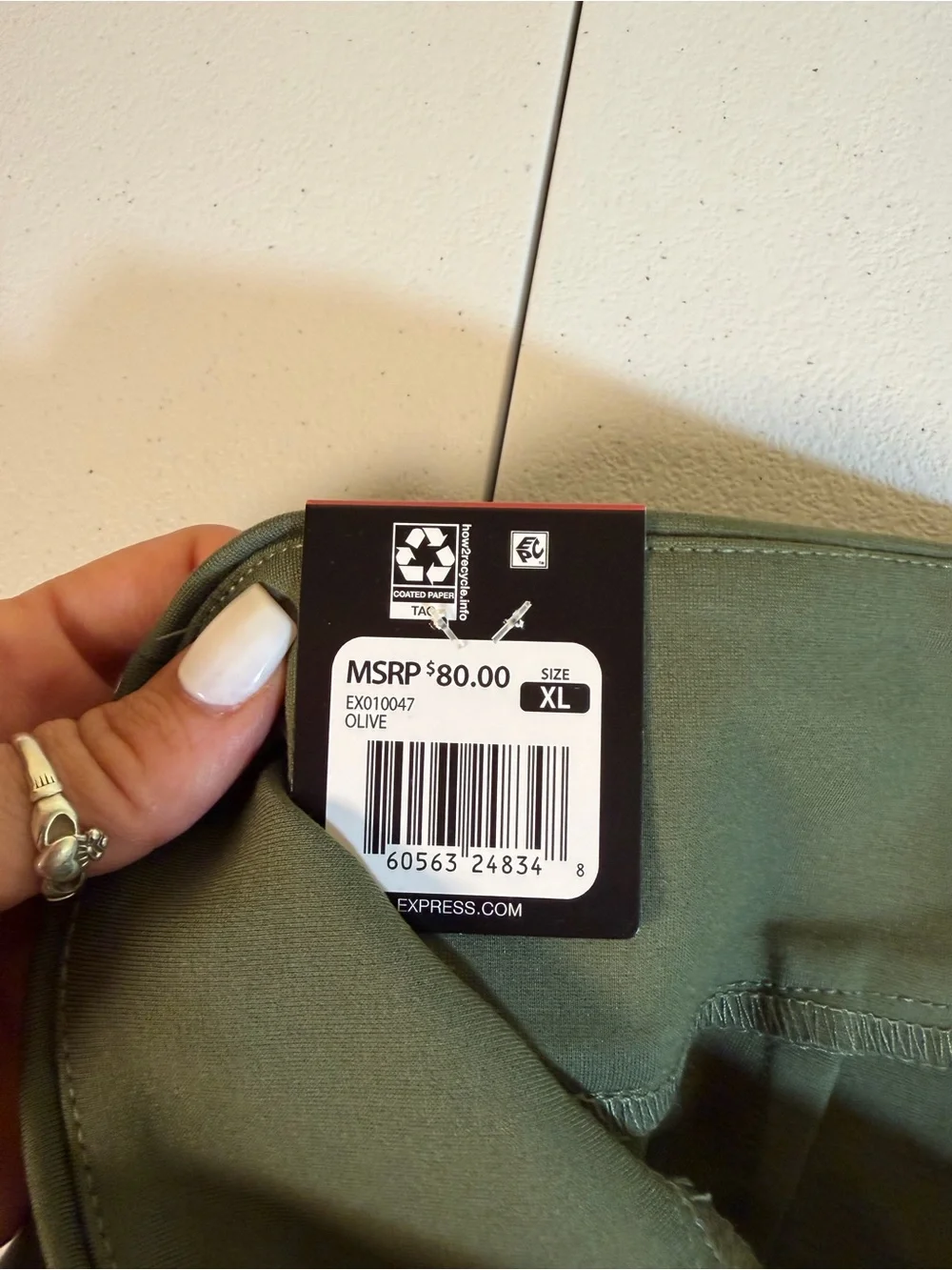 Express Olive Green Pull-On Ankle Pants Size XL High Rise Stretch Slim Leg NWT - Picture 3 of 10
